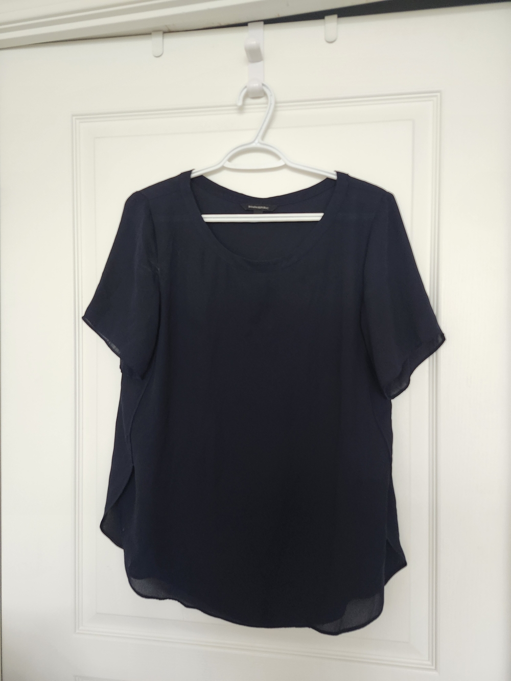 Banana Republic Navy Short-Sleeve Scoop Neck Blouse